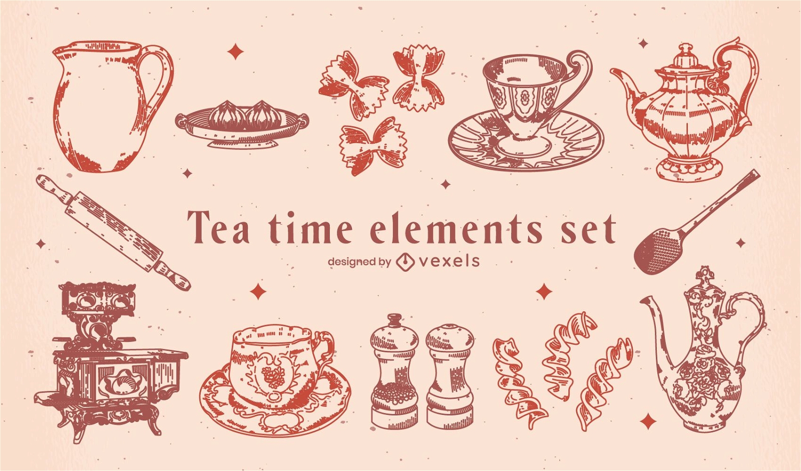 Elementos vintage de la hora del té