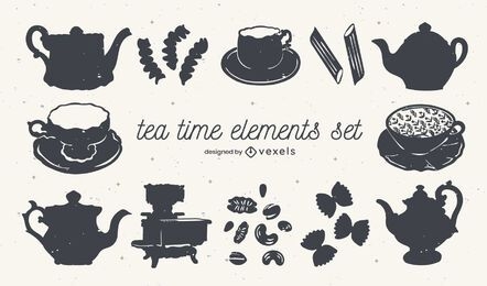 Conjunto de elementos de recorte de hora do chá