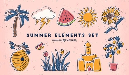 Conjunto de elementos de trazo de color de verano