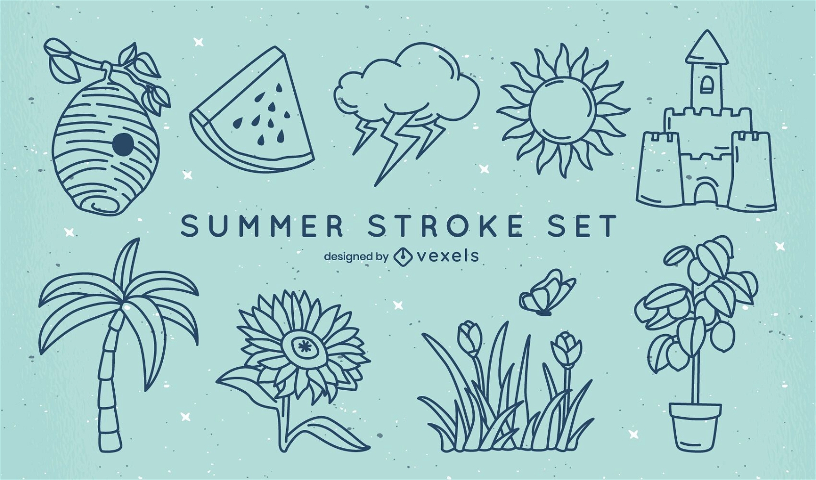 Set of summer stroke elements