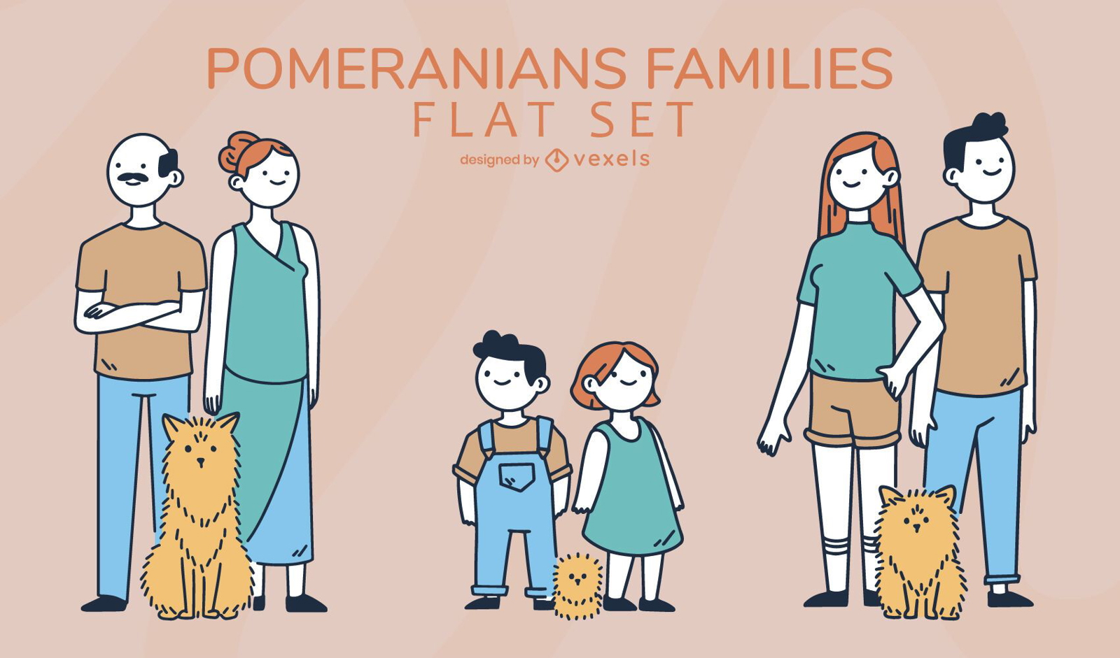 Cartoon pomeranians families set