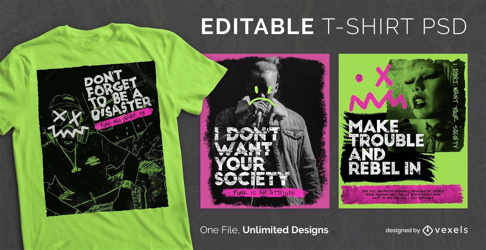 Punk rock style scalable t-shirt psd