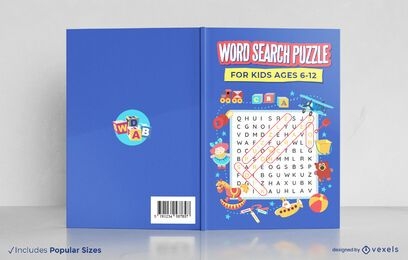 Rompecabezas de búsqueda de palabras para el diseño de la portada del libro de niños