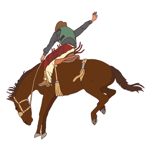 Cowboy andando em um traço de cor de cavalo Desenho PNG