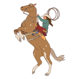 Mulher vaqueira andando a cavalo Desenho PNG