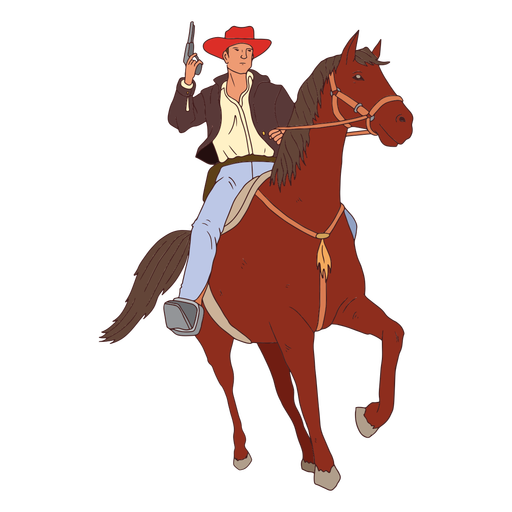 Cowboy com arma no cavalo Desenho PNG