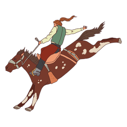 Chica vaquera montando un trazo de color de caballo