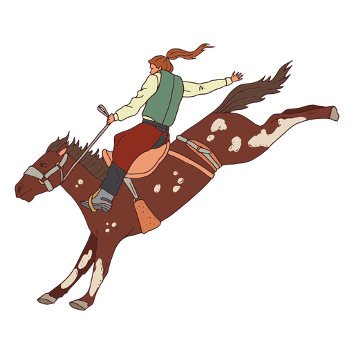 Cowboy girl riding a horse color stroke