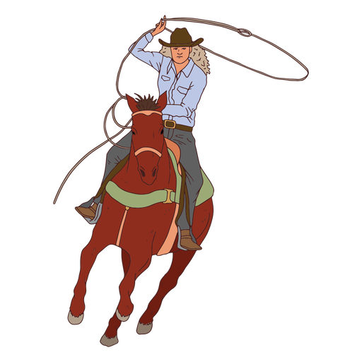 Cowboy em um cavalo com um traço de cor laso Desenho PNG