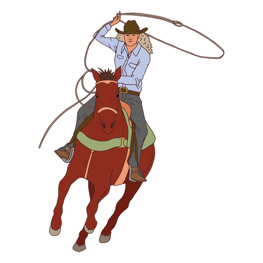 Cowboy on a horse with a laso color stroke