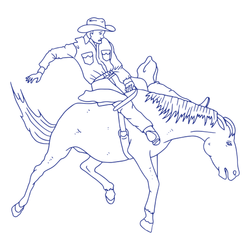Cowboy man on horse stroke PNG Design