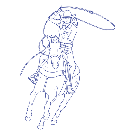 Cowgirl on horse with rope stroke PNG Design