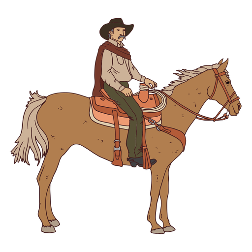 Old cowboy man on horse PNG Design
