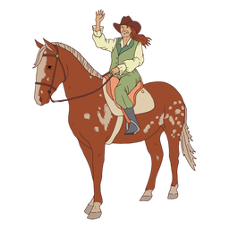 Cowgirl on horse waving PNG Design