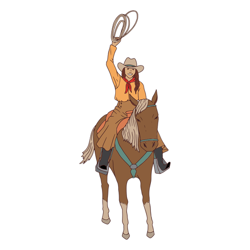 Mulher vaqueira a cavalo Desenho PNG