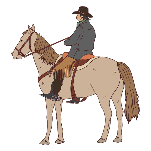 Cowboy man on grey horse PNG Design