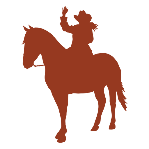 Cowgirl on horse waving silhouette PNG Design