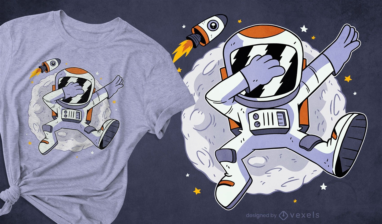 Astronauta experimentando o design de uma camiseta espacial