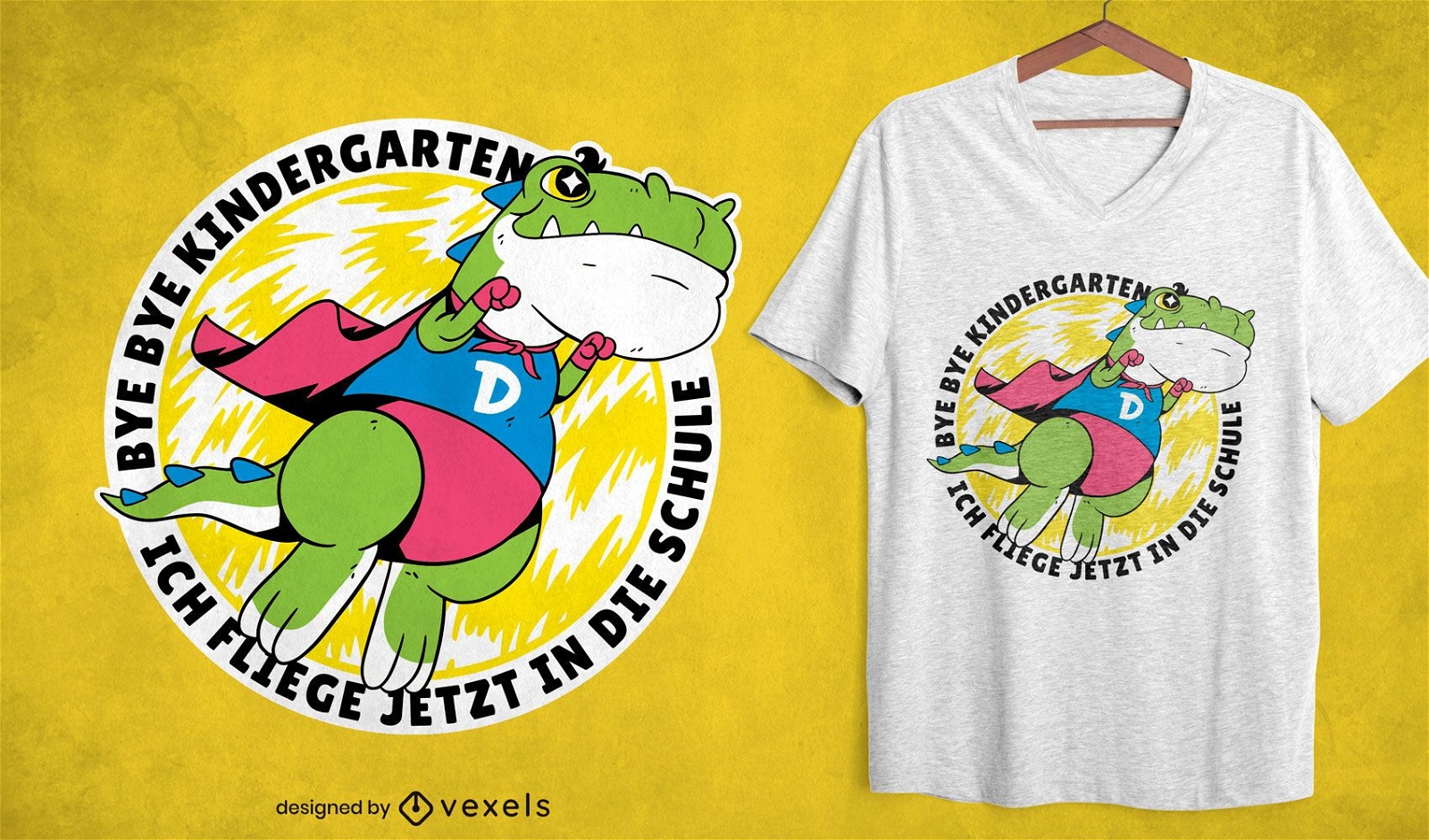 Dise?o de camiseta de dinosaurio superh?roe volando