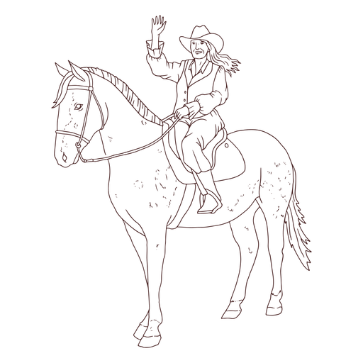 Vaqueira no cavalo acenando curso Desenho PNG