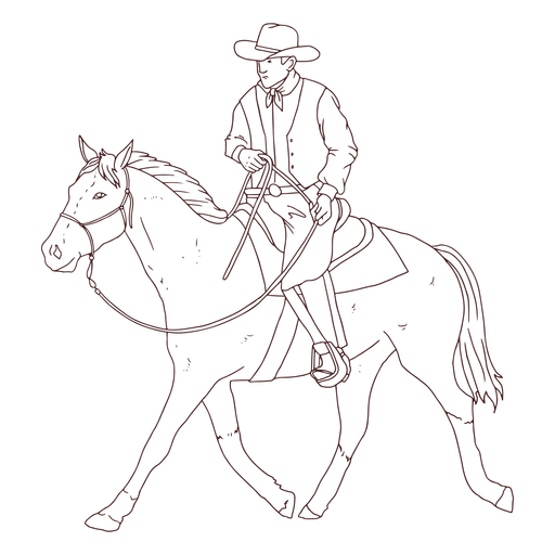 Homem cowboy e vista lateral do cavalo Desenho PNG