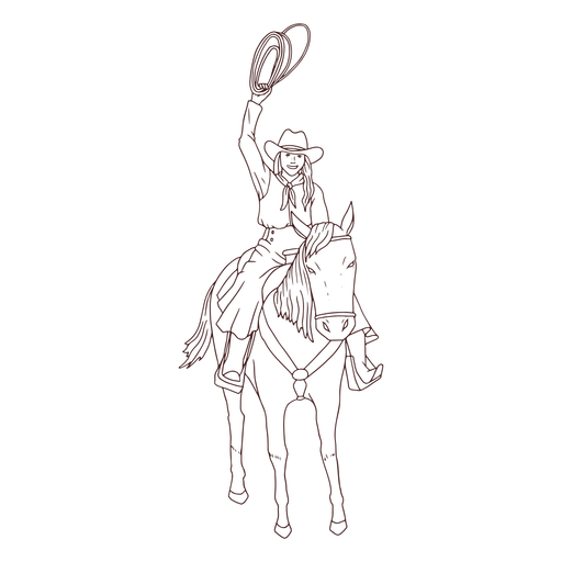Cowboy on horse line art PNG Design