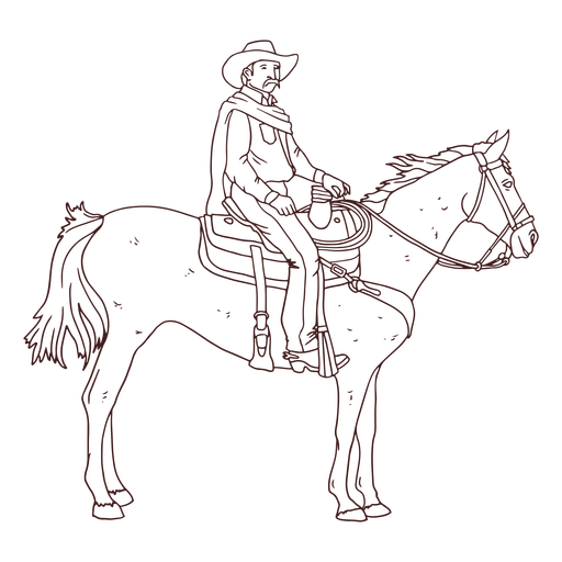 Cowboy riding horse line art