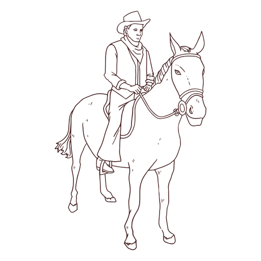 Arte de linha de cavalo e cowboy