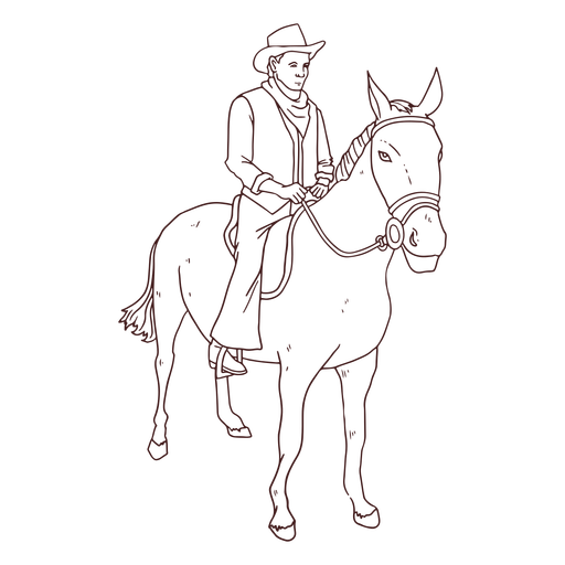 Arte de linha de cavalo e cowboy Desenho PNG