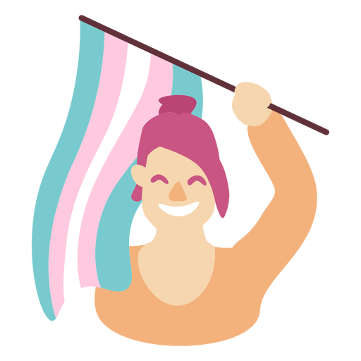 Girl with trans flag flat PNG Design