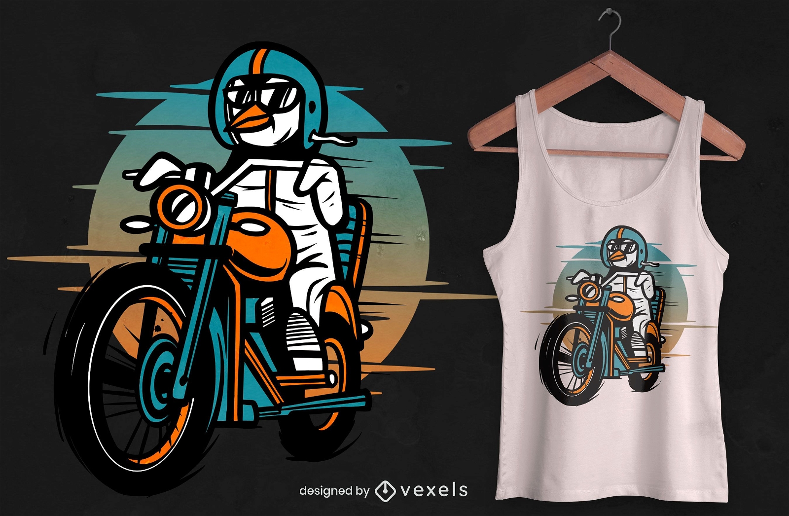 Diseño de camiseta de motocicleta de conducción de pingüinos.