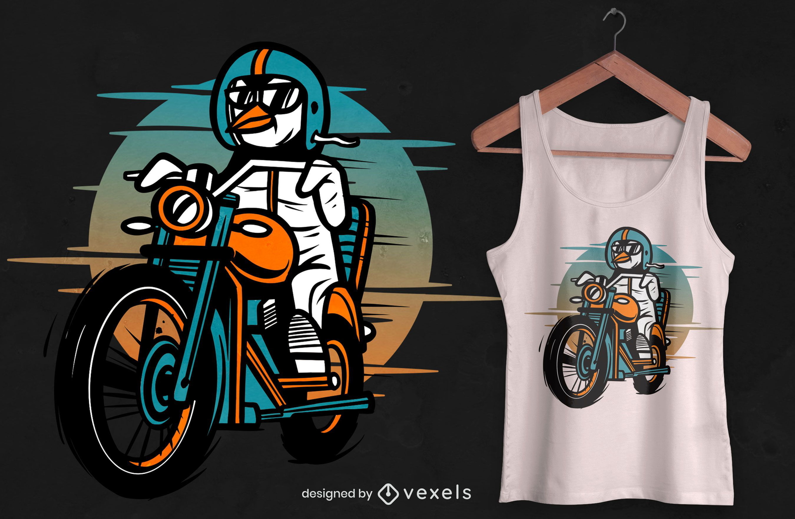 Pinguin, der Motorrad-T-Shirt Entwurf fährt