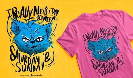 Diseño de camiseta con cita de animal de gato cansado