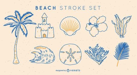 Beach elements duotone stroke set