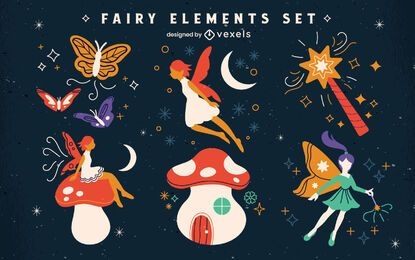 Set of flat fairy elements
