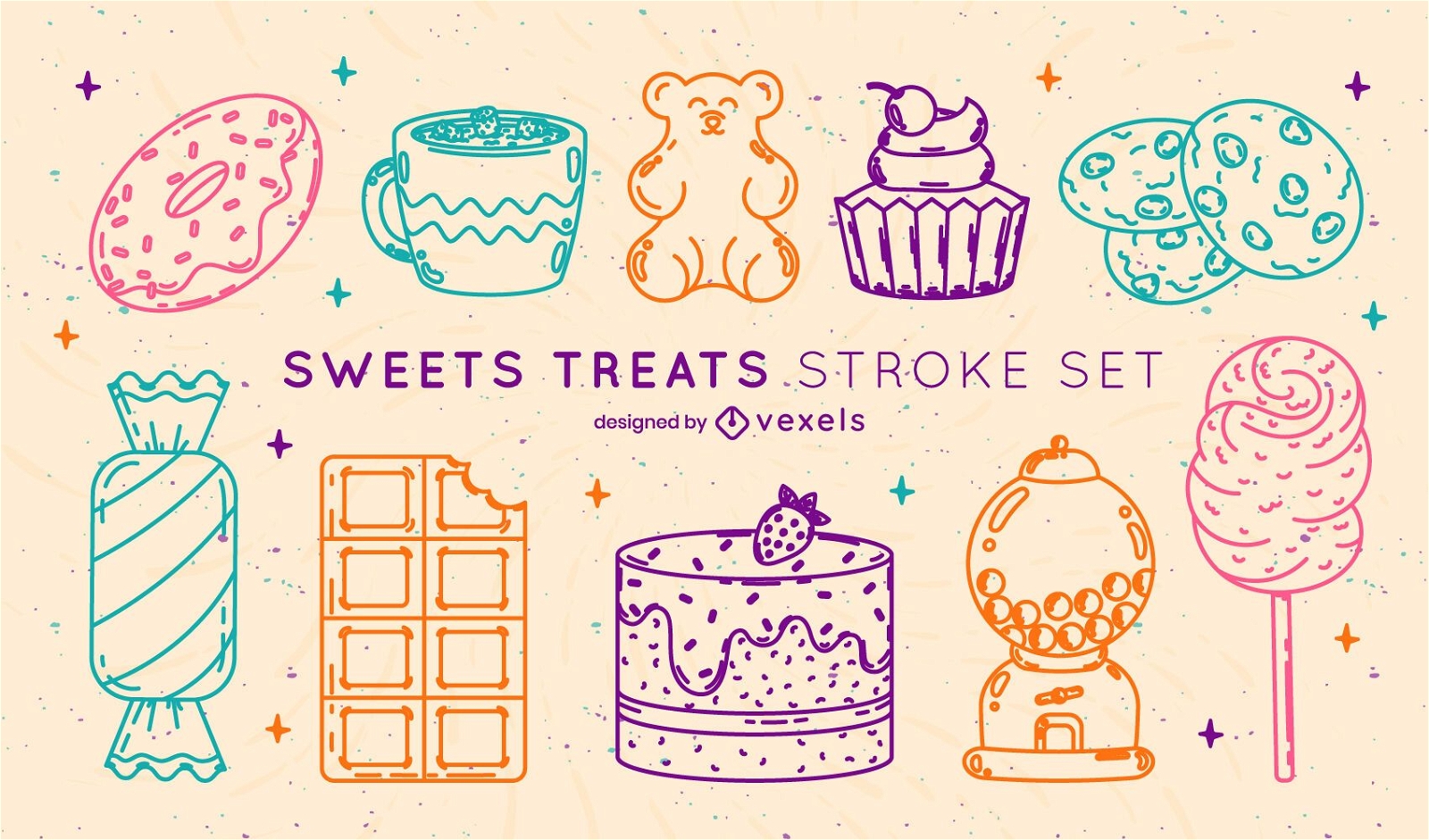 Sweet treats colorful stroke set