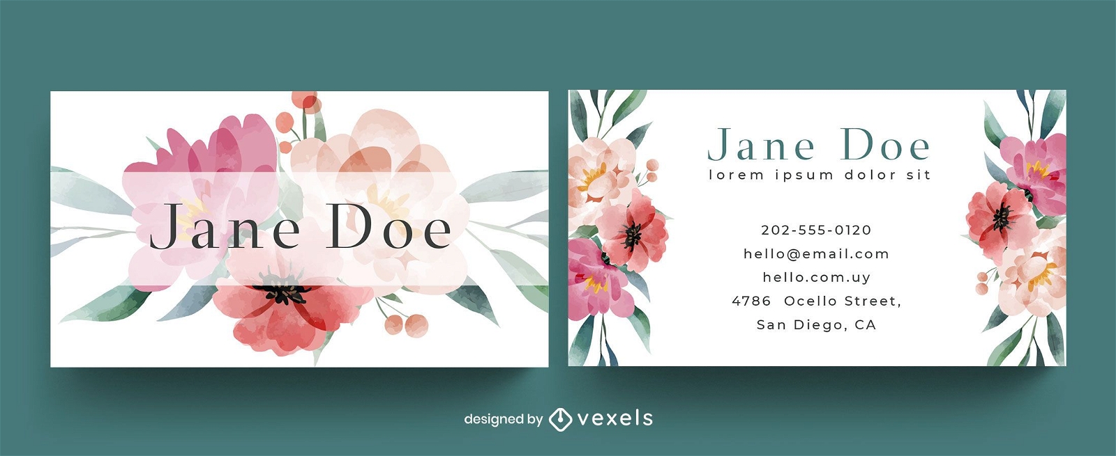 Floral watercolor business card template