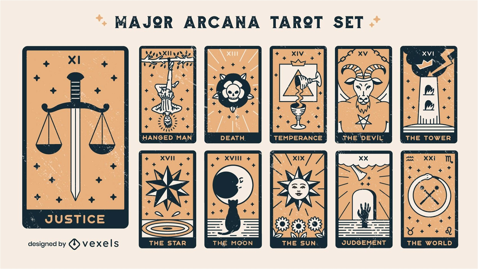 Major arcana set of color stroke cards