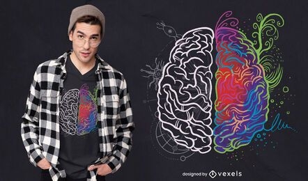 Design artístico e lógico de camisetas cerebrais