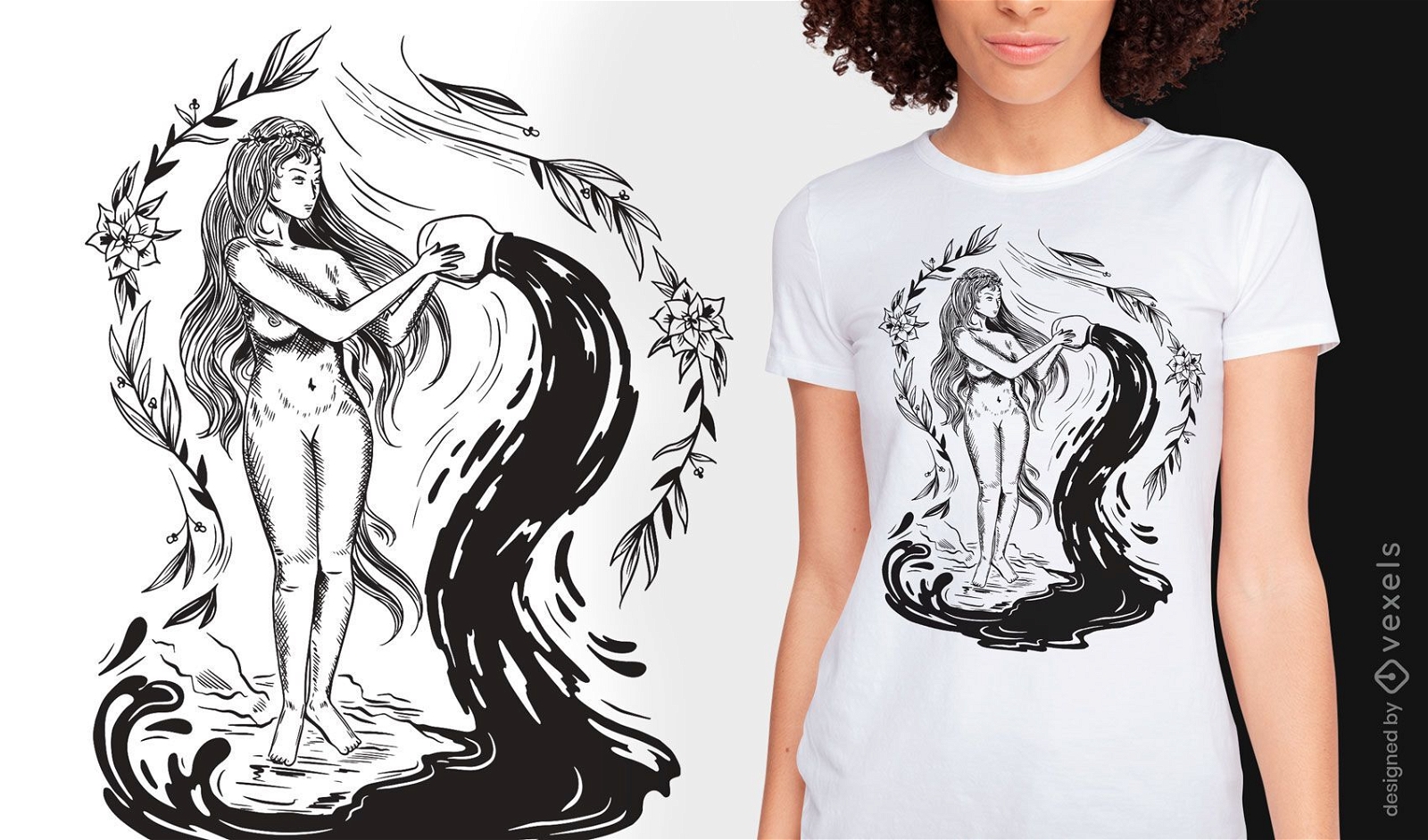 Design de t-shirt art nouveau de mulher escura