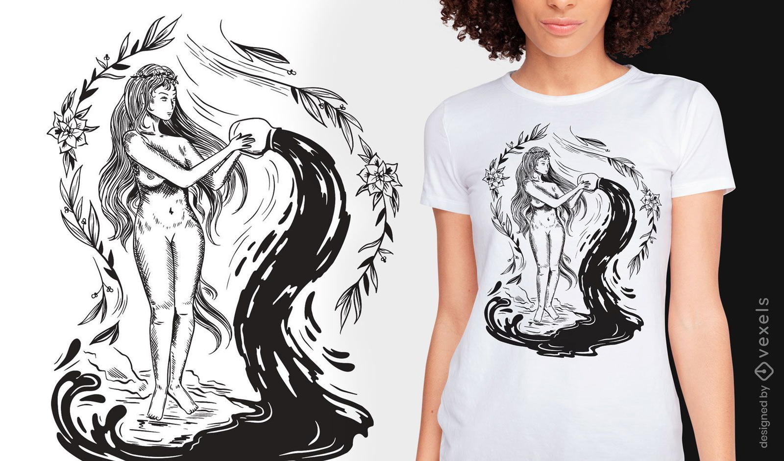 Diseño de camiseta art nouveau oscuro de mujer.