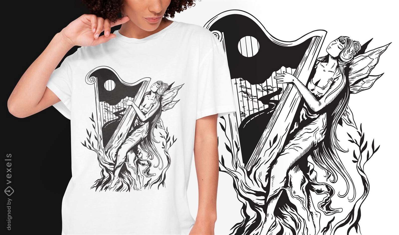 Jugendstil-T-Shirt-Design der feenhaften Musik dunkler