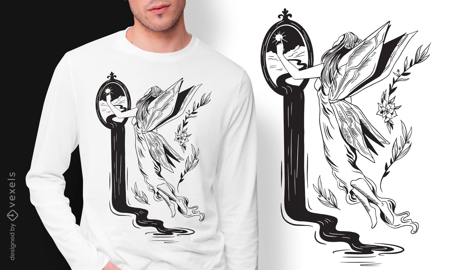 Diseño de camiseta art nouveau oscuro de hadas de fantasía