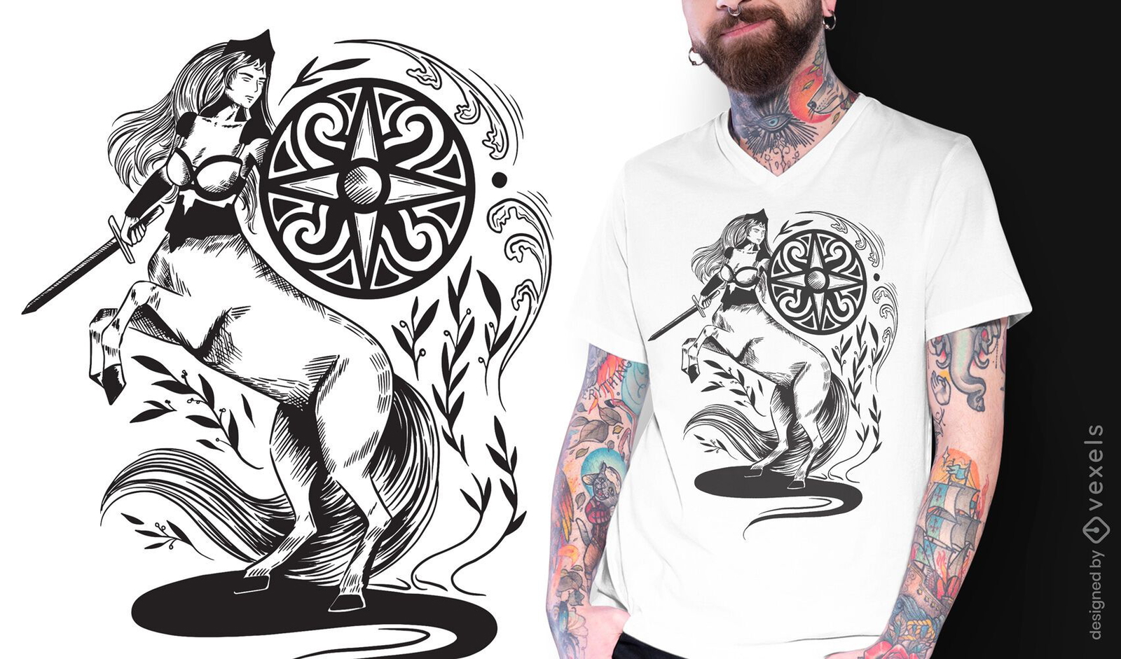 Diseño de camiseta art nouveau oscuro centauro