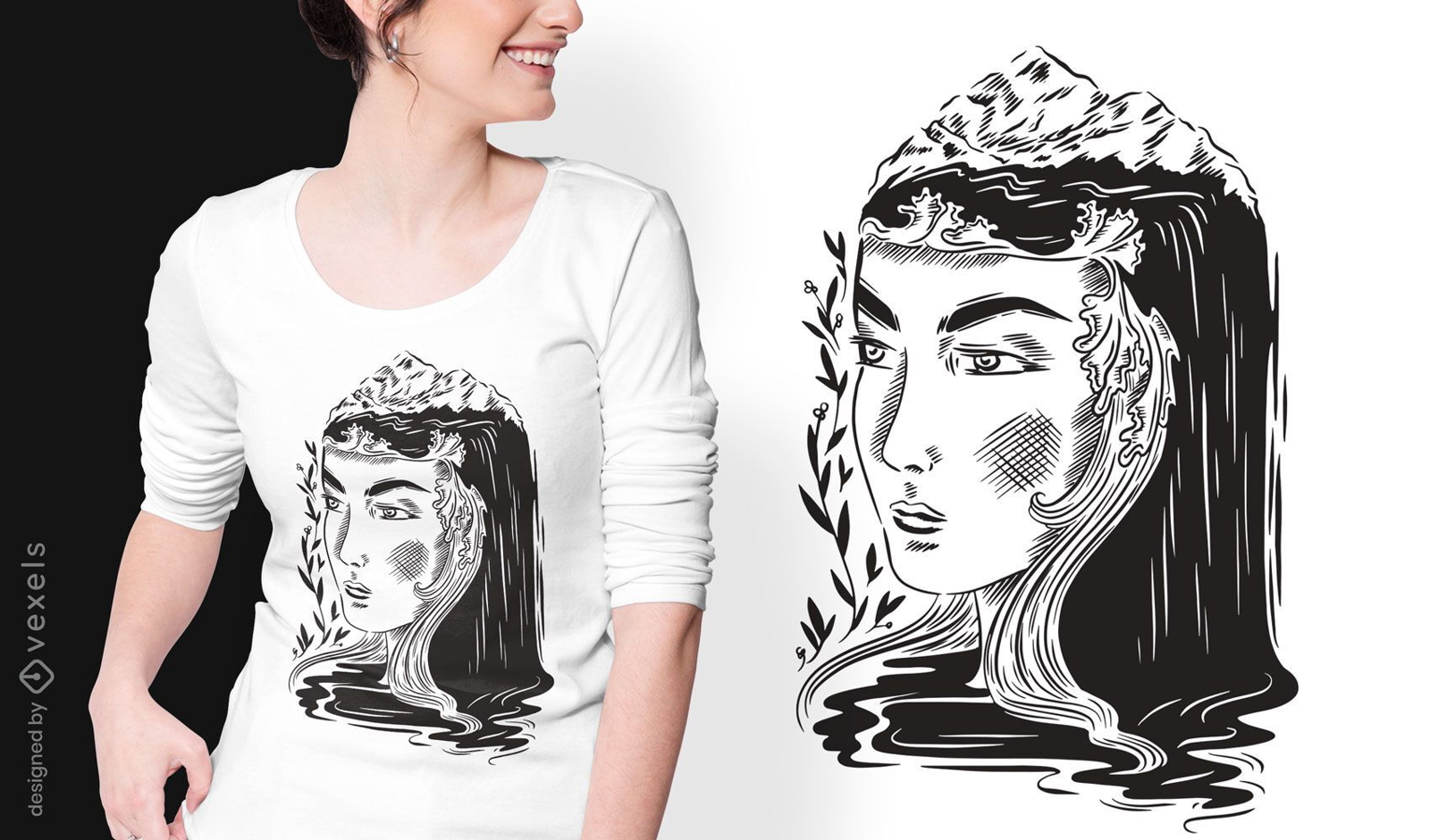 Diseño de camiseta art nouveau oscuro de mujer natural.