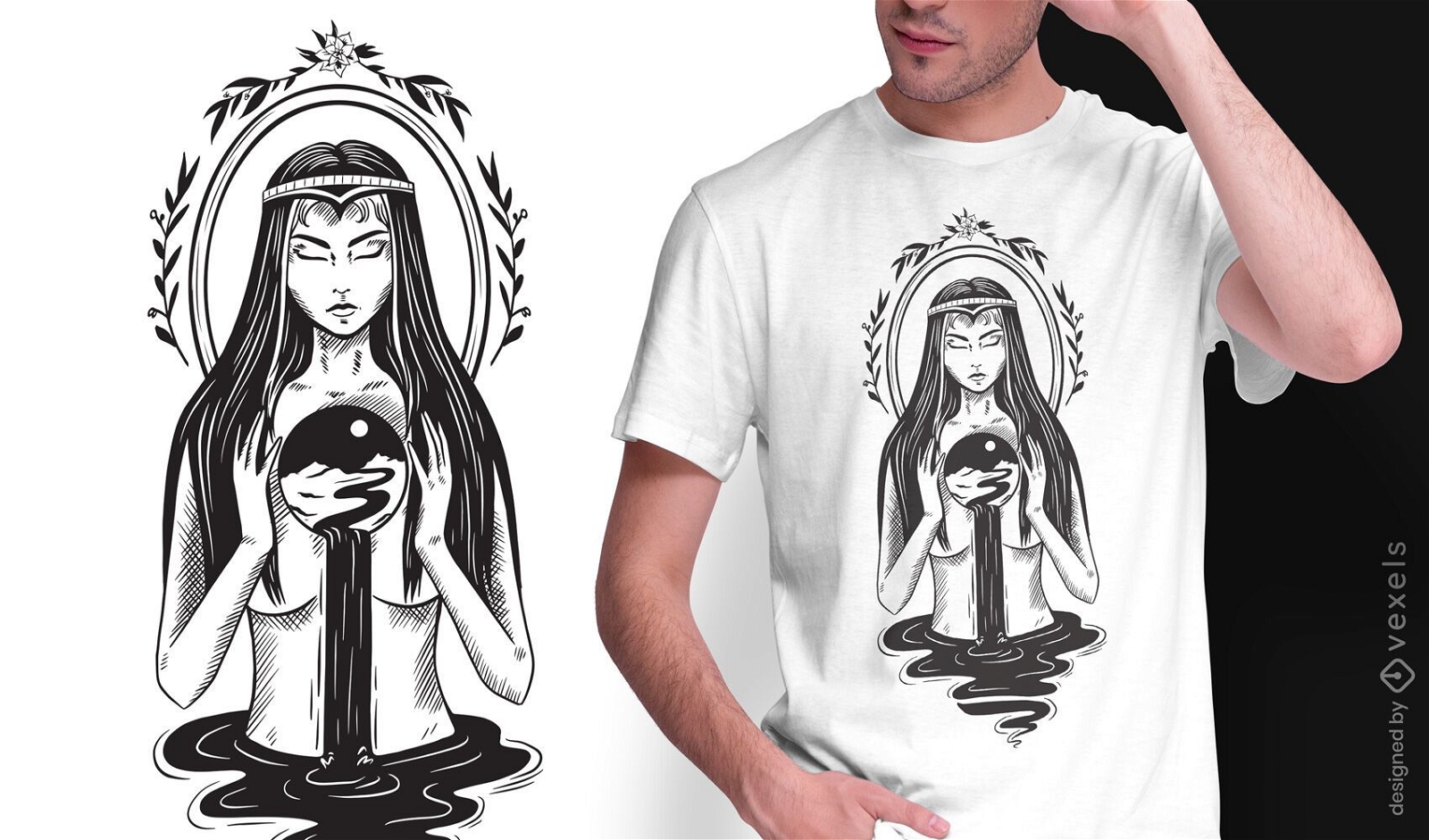 Magische Frau dunkles Jugendstil-T-Shirt-Design