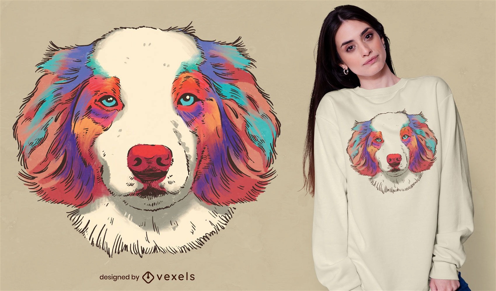 Hund Australian Shepherd realistisches T-Shirt-Design
