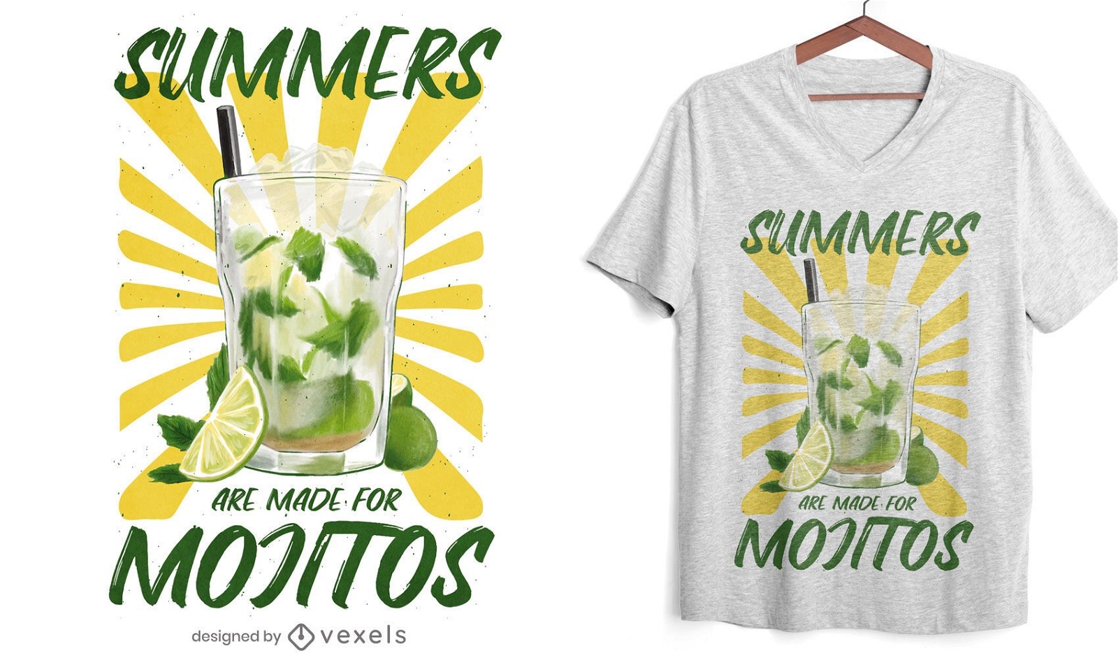 Diseño de camiseta de bebida de verano mojito.