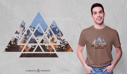 Diseño de camiseta geométrica de paisaje de montaña.