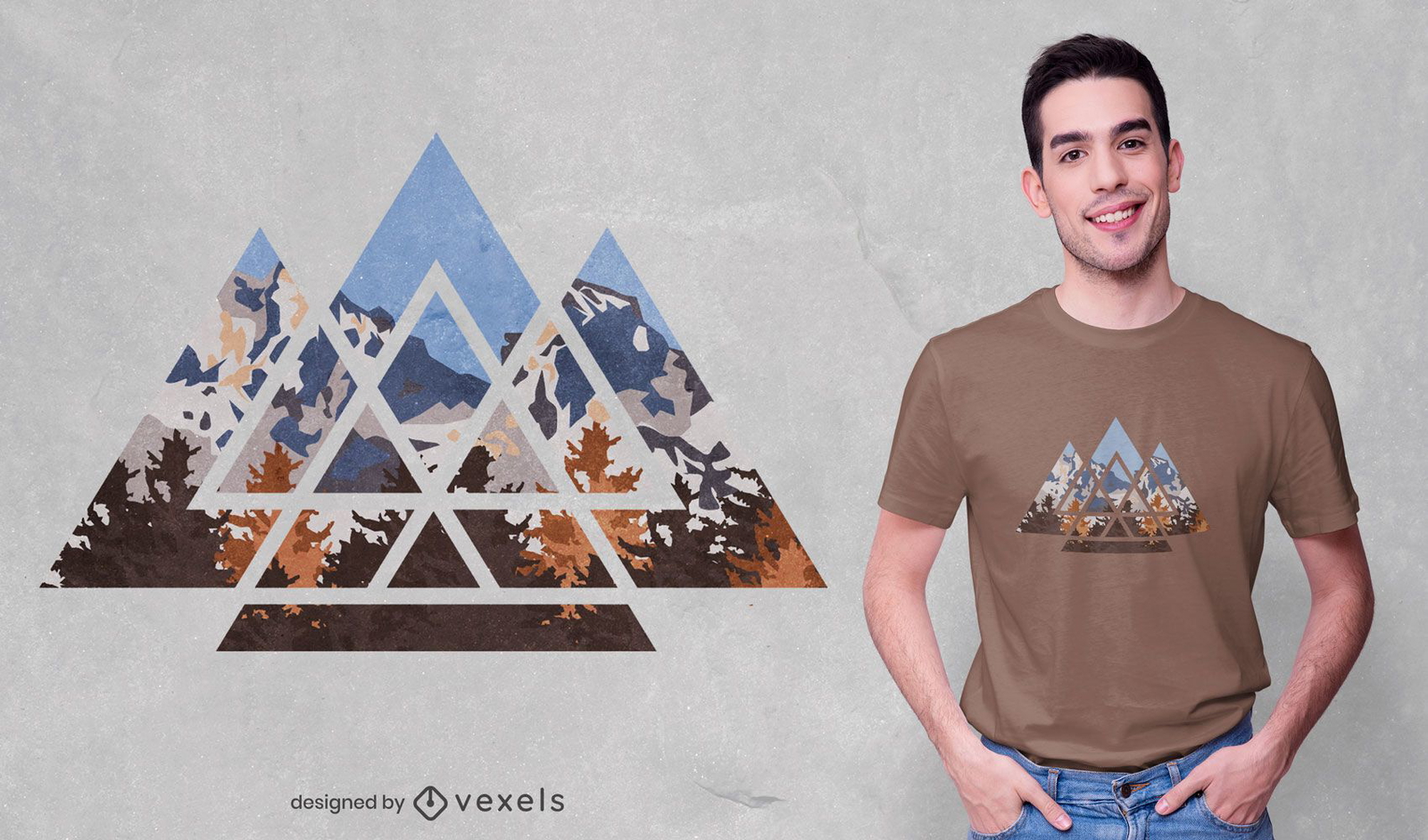 Desenho geométrico de t-shirt com paisagem de montanha